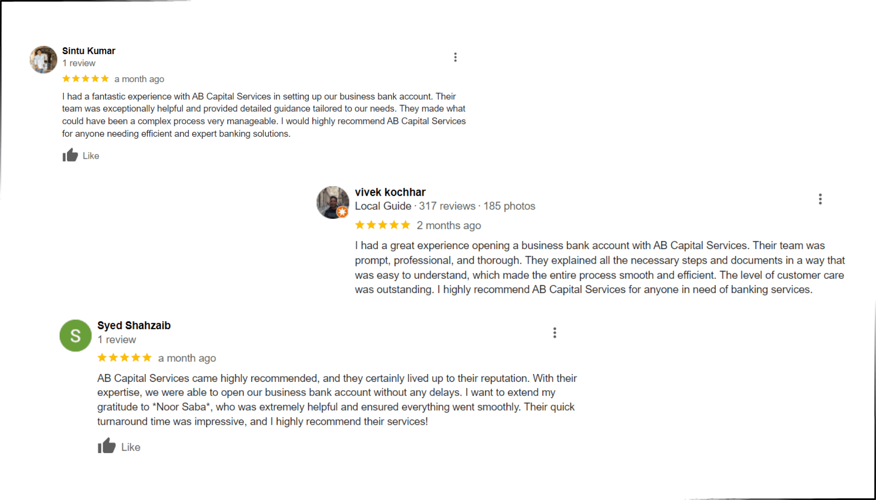 Google reviews for Business bank account opening